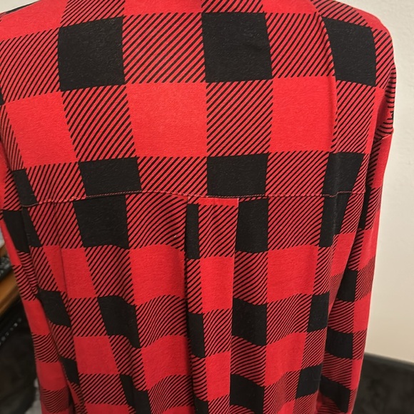 Kim Rodgers Red Black Plaid Check Button-Up Long Spandex Shirt Final Sale - Picture 8 of 9